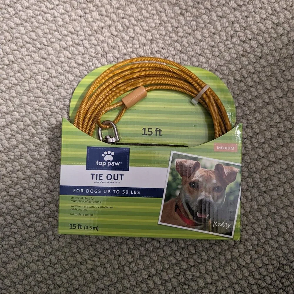 top paw dog tie out - 15 ft - orange - brand new - for dogs up to 50 lbs